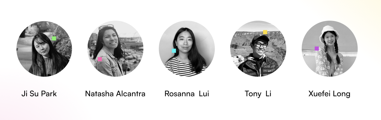 Team members: Ji Su Park, Natasha Alcantra, Rosanna Liu, Tony Li, Xuefei Long